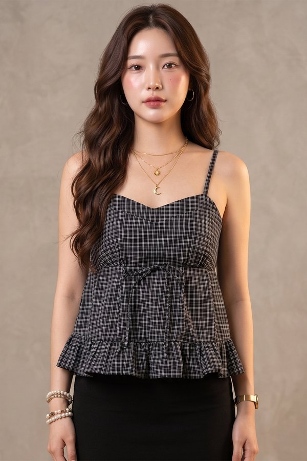 Kaia Padded Top Black Gingham