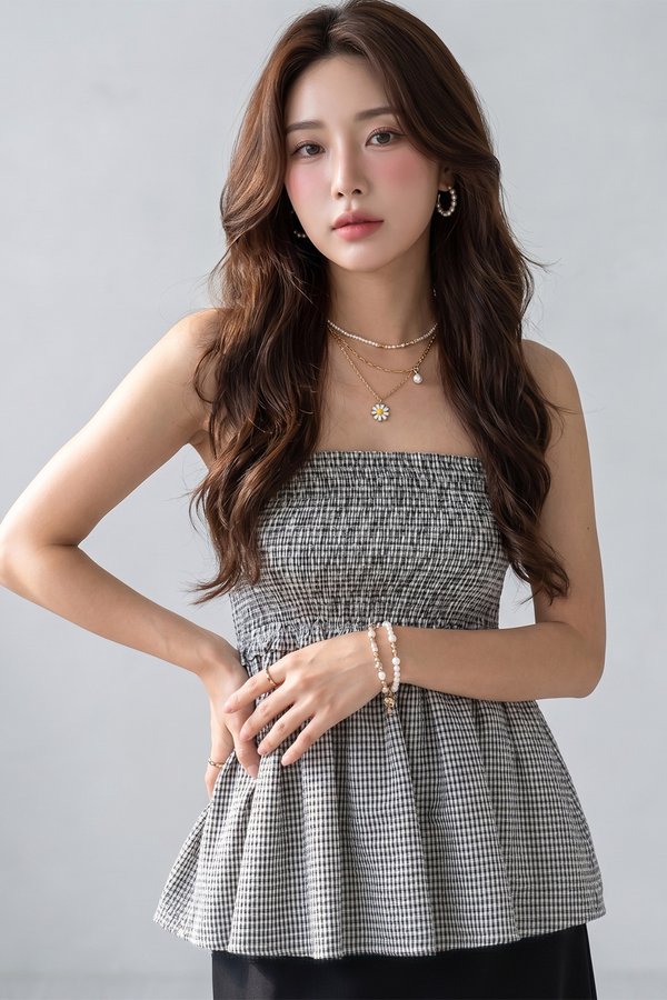 Ailany Smocked Top Black Gingham