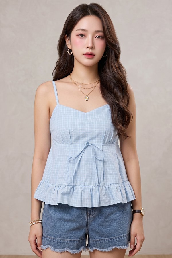 Kaia Padded Top Blue Gingham