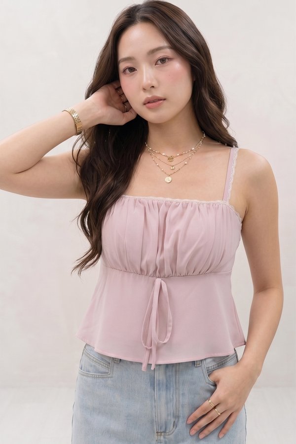 Rita Lace Trim Padded Top Pink