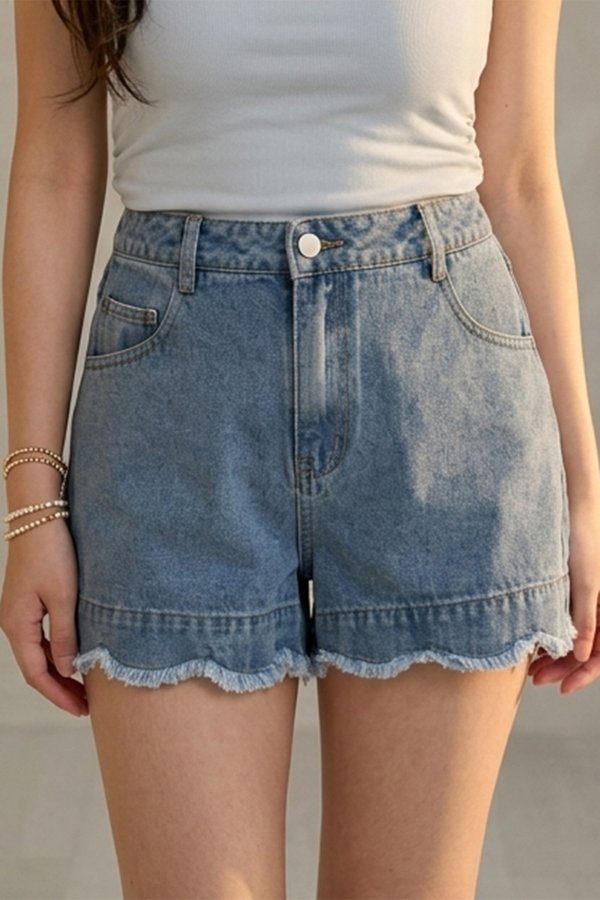 Jacinta Scallop Hem Denim Shorts Stone Wash