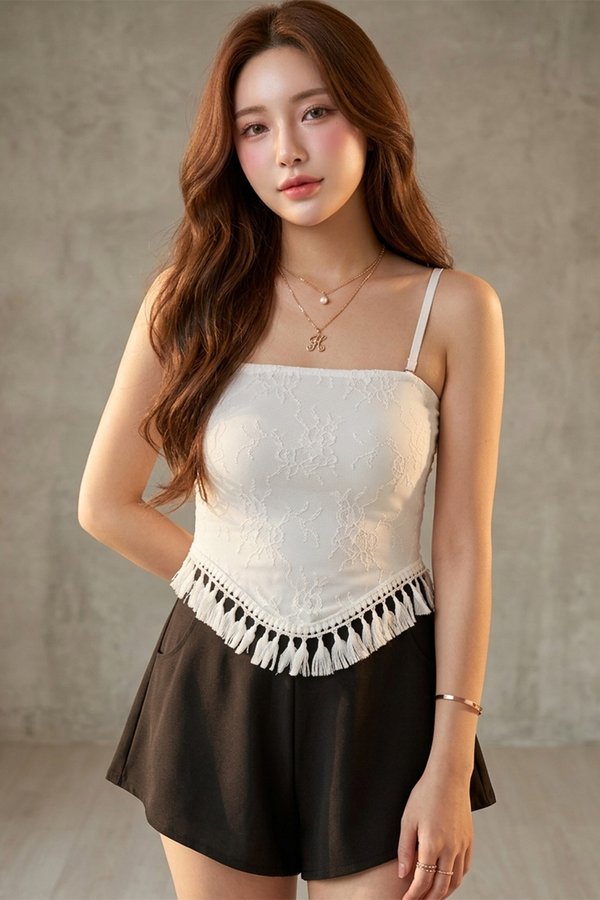 Regina Lace Tassel Padded Top White