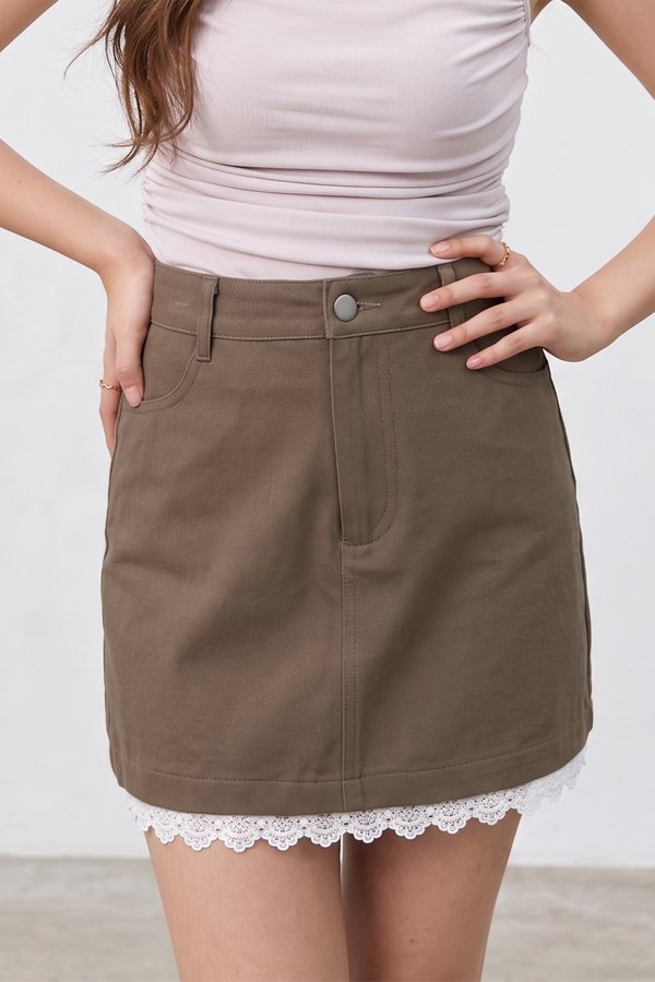 Aero Crochet Trim Denim Skorts Ash Brown