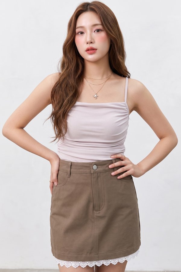 Aero Crochet Trim Denim Skorts Ash Brown