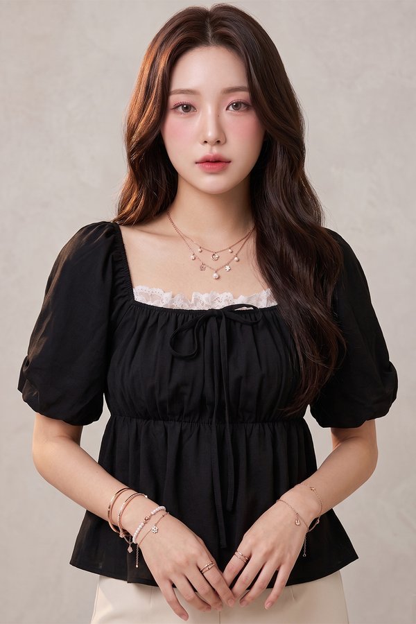 Asteria Lace Trim Top Black