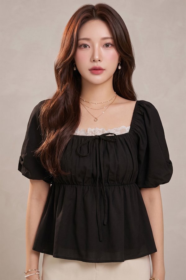 Asteria Lace Trim Top Black