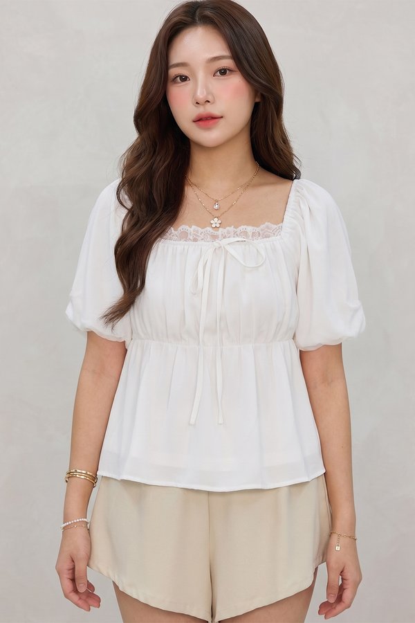 Asteria Lace Trim Top White