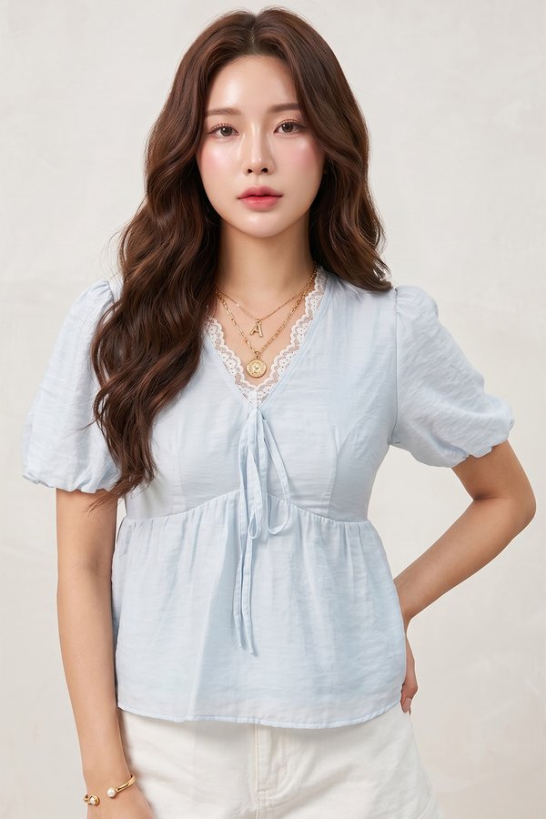 Estie Crochet Trim Top Baby Blue