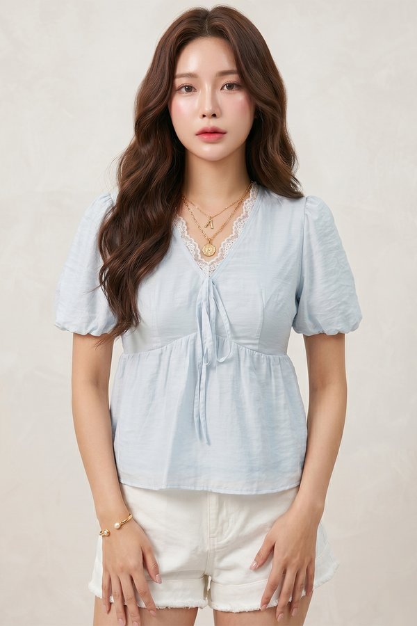 Estie Crochet Trim Top Baby Blue