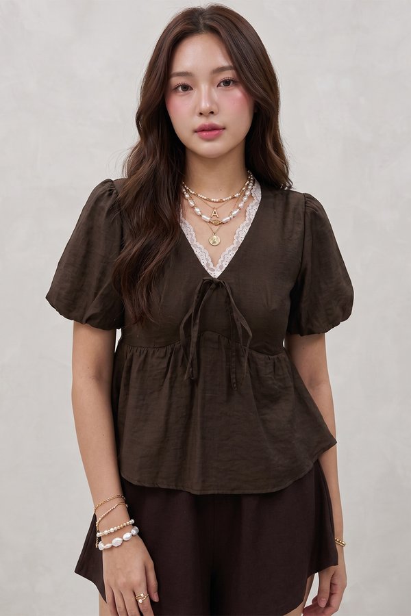 Estie Crochet Trim Top Dark Choco
