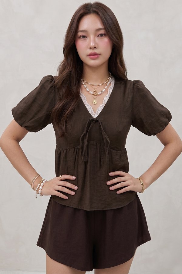 Estie Crochet Trim Top Dark Choco