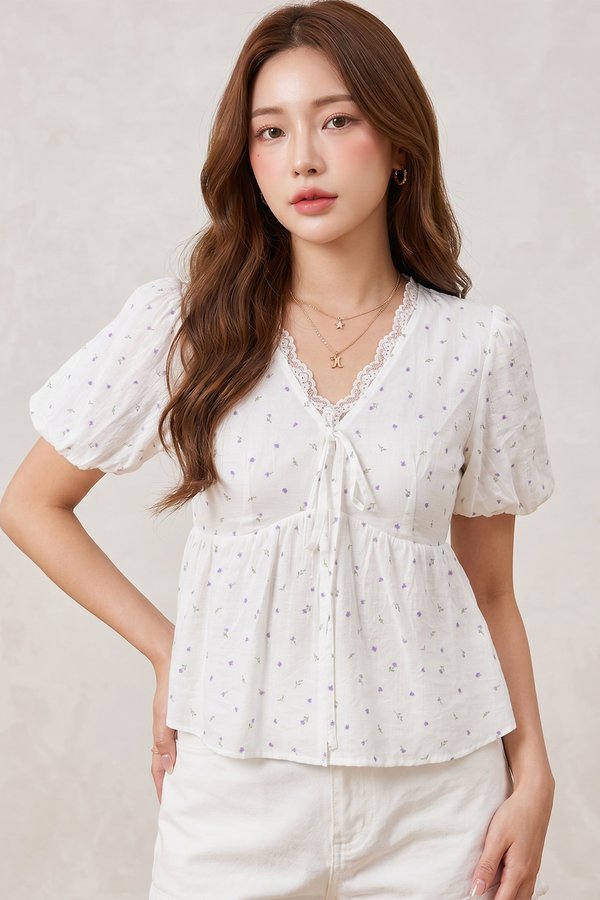 Estie Crochet Trim Top Floral