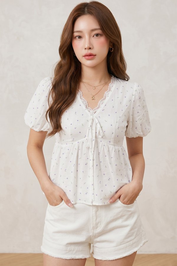 Estie Crochet Trim Top Floral