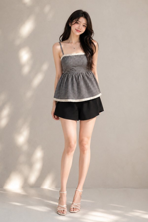 Ber Crochet Trim Padded Top Black Gingham