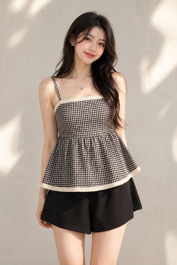 Ber Crochet Trim Padded Top Black Gingham