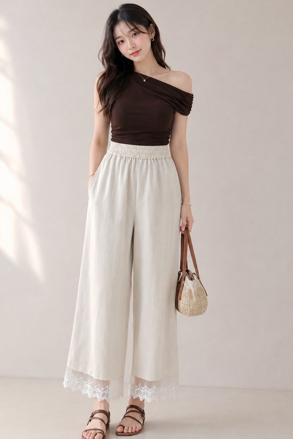 Norie Crochet Trim Relax Pants Beige