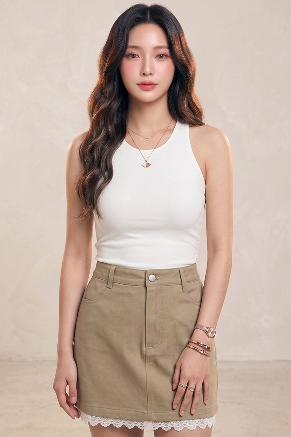 Aero Crochet Trim Denim Skorts Latte