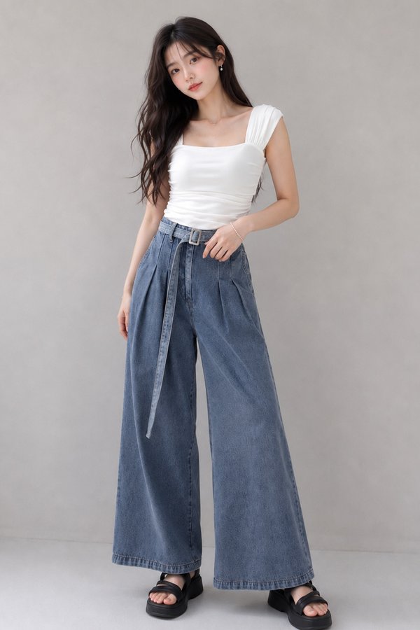 Patricia Belted Denim Jeans Stone Wash