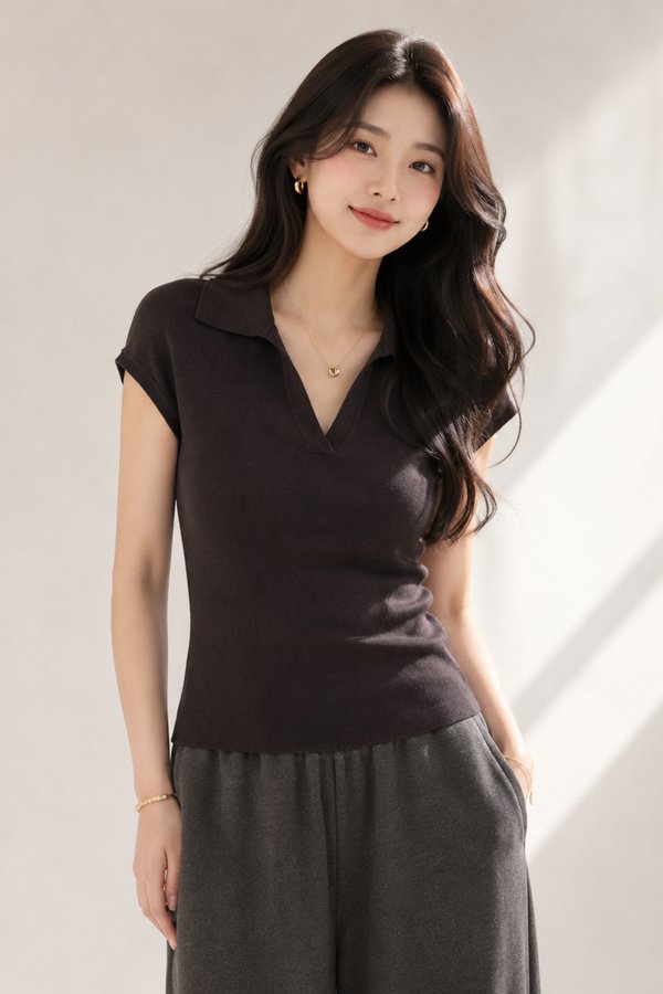 Bermin Knit Top Dark Brown