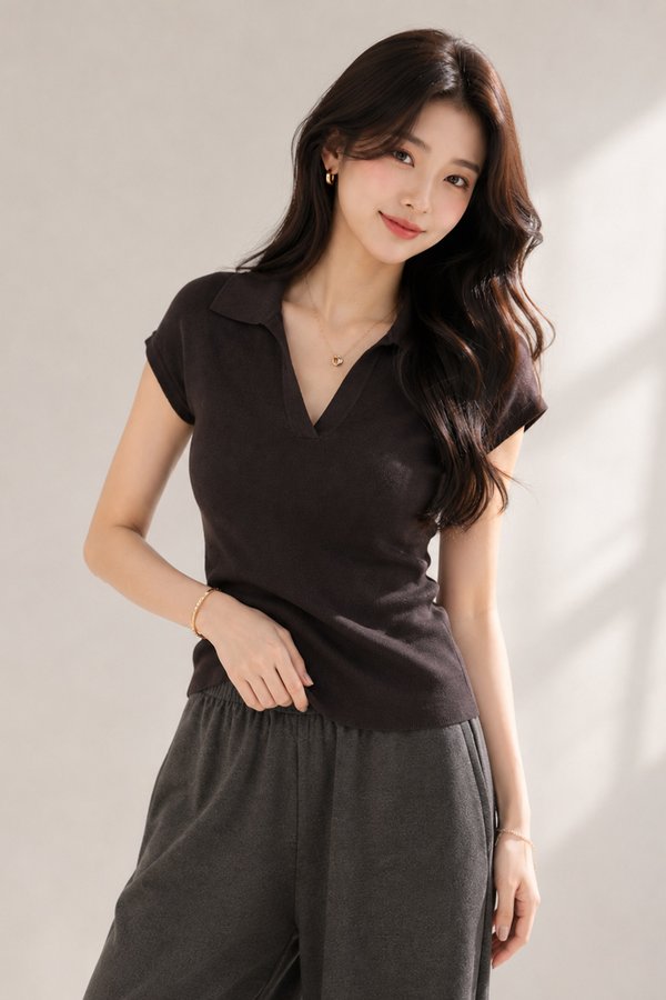 Bermin Knit Top Dark Brown
