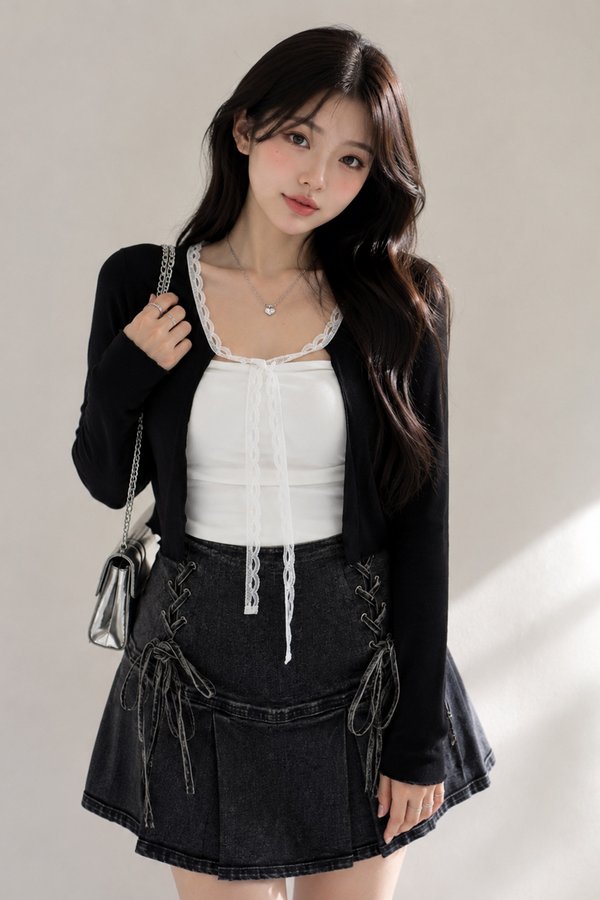 Jannie Lace Trim Cardi Black