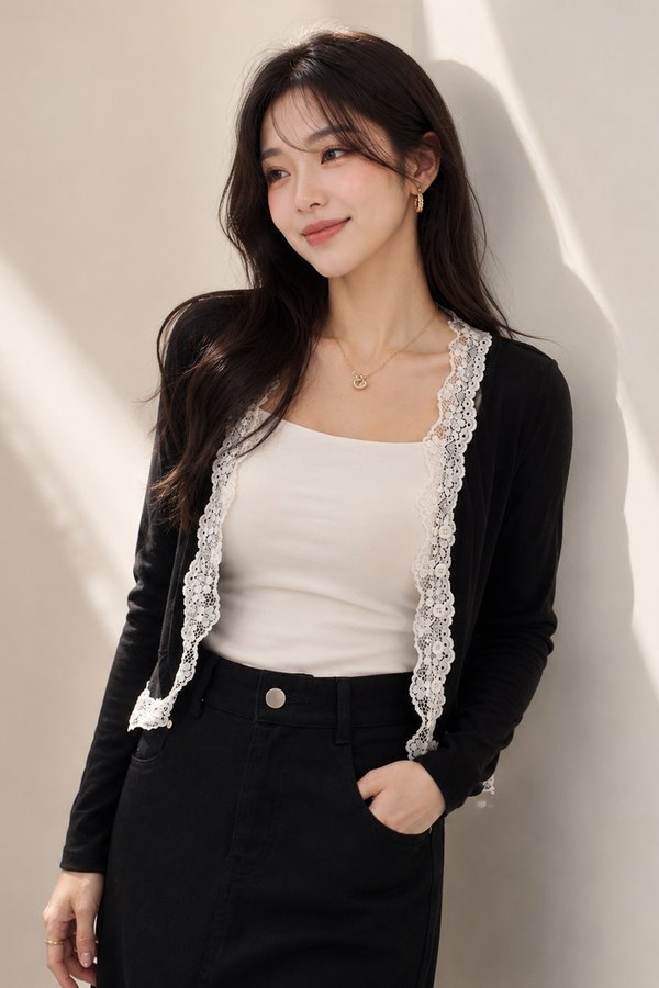 Bernetta Lace Trim Cardi/Top Black