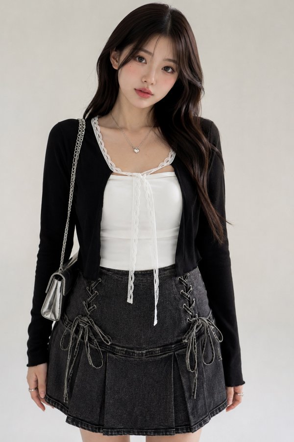 Jannie Lace Trim Cardi Black