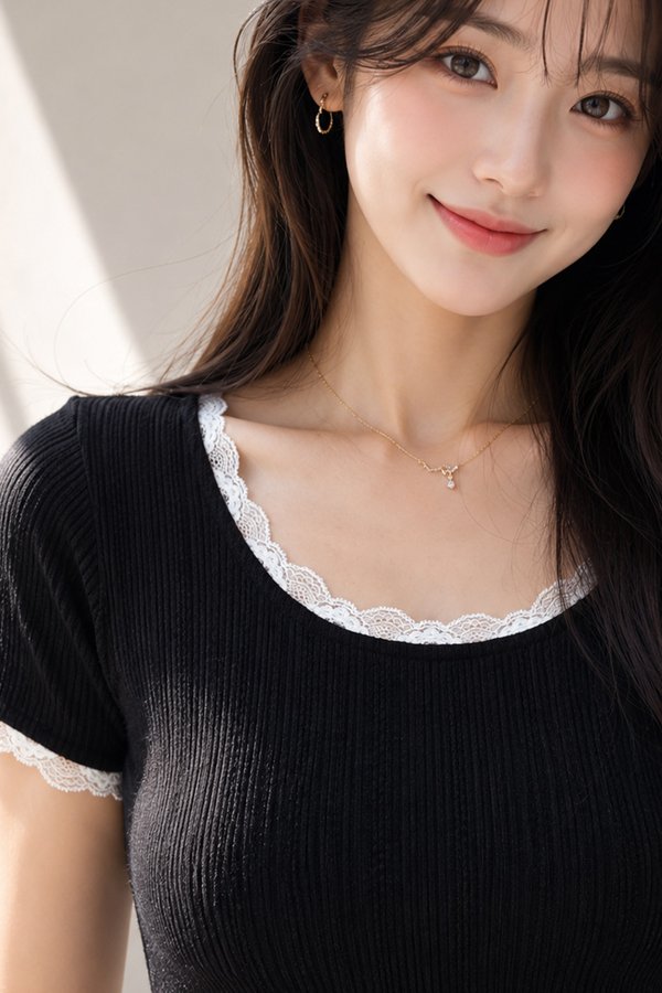 Hester Lace Trim Top Black