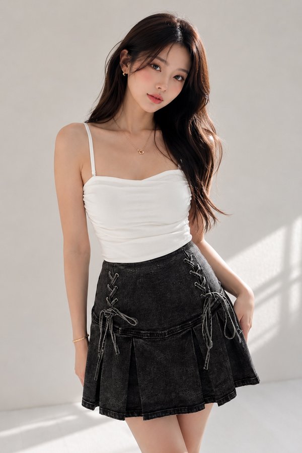 Averie Shoelace Denim Skorts Black Acid