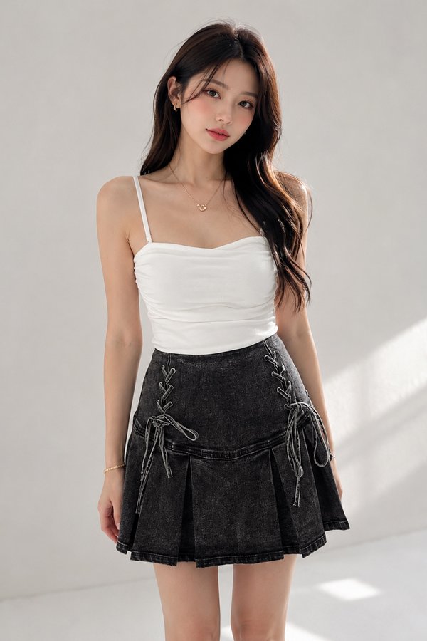 Averie Shoelace Denim Skorts Black Acid