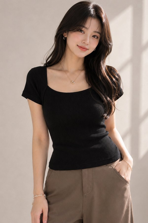 Blake Rib Knit Top Black