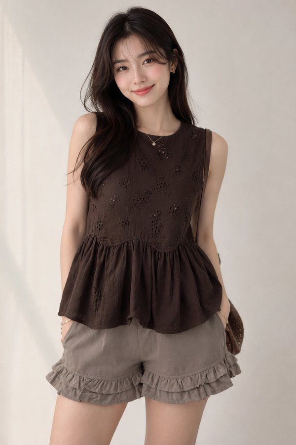 Jemita Eyelet Top Dark Brown