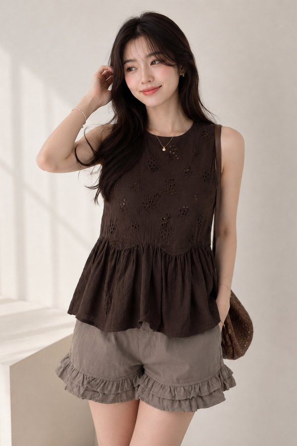 Jemita Eyelet Top Dark Brown