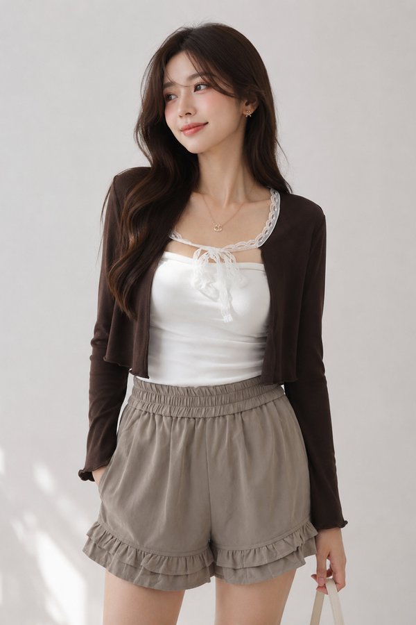 Jannie Lace Trim Cardi Dark Choco