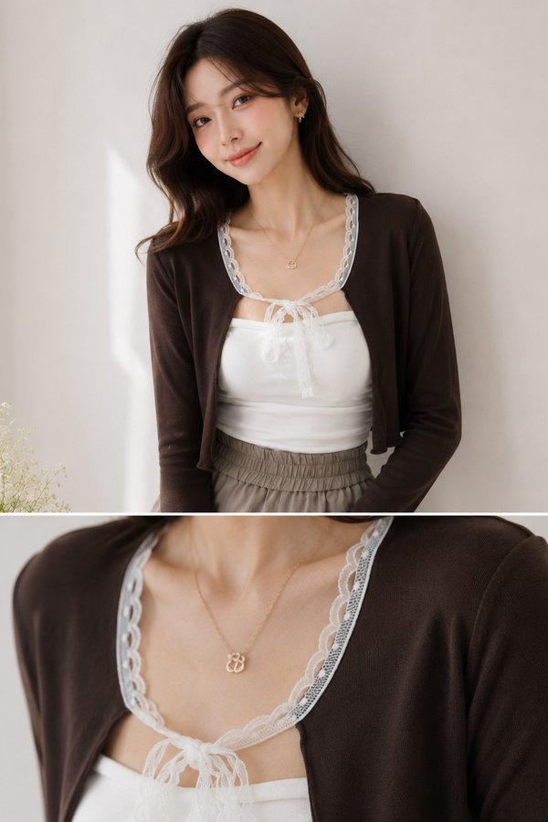 Jannie Lace Trim Cardi Dark Choco