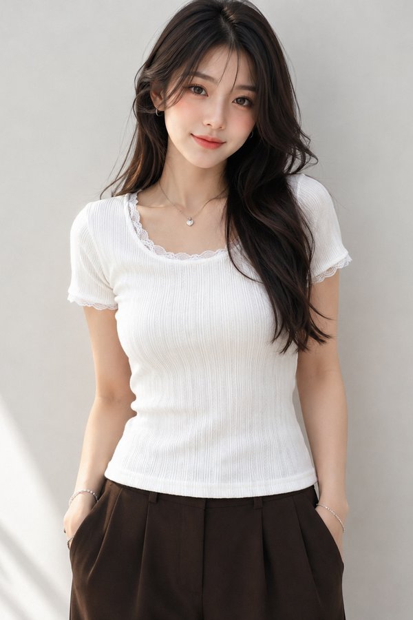 Hester Lace Trim Top White