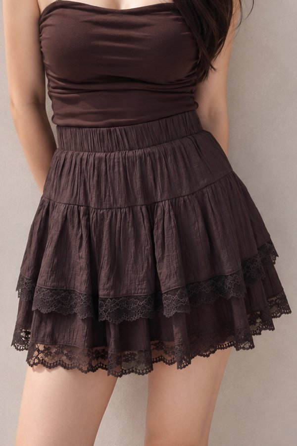 Indra Lace Trim Skorts Dark Brown