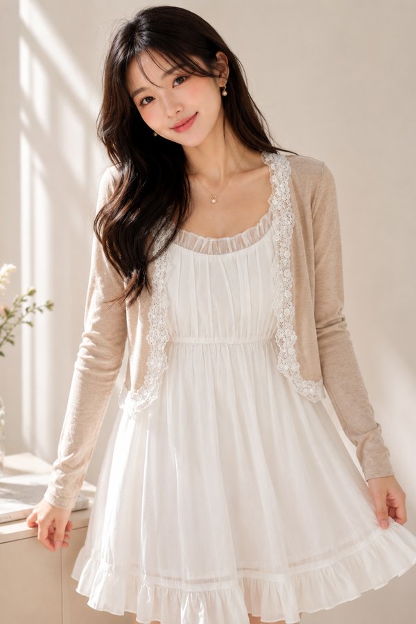 Bernetta Lace Trim Cardi/Top Latte