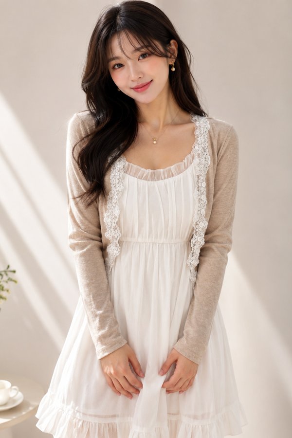 Bernetta Lace Trim Cardi/Top Latte