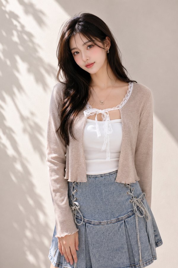 Jannie Lace Trim Cardi Latte