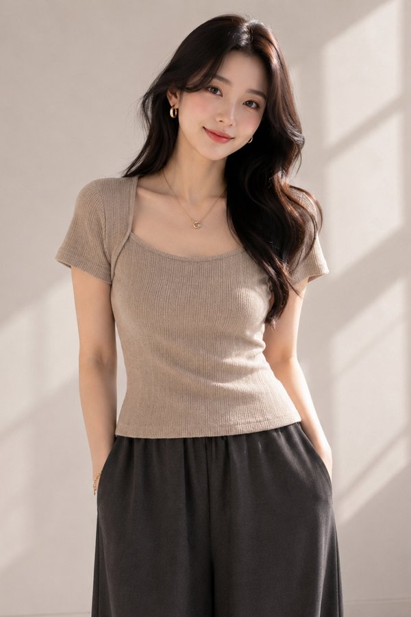 Blake Rib Knit Top Latte