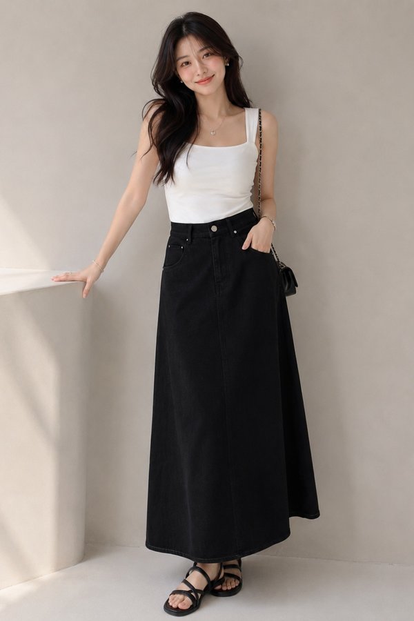 Natalia Denim Midi Skirt Black