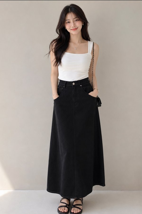 Natalia Denim Midi Skirt Black
