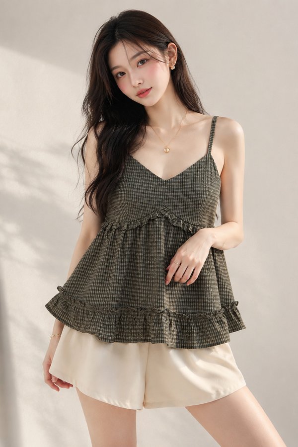 Nixie Top Olive Gingham