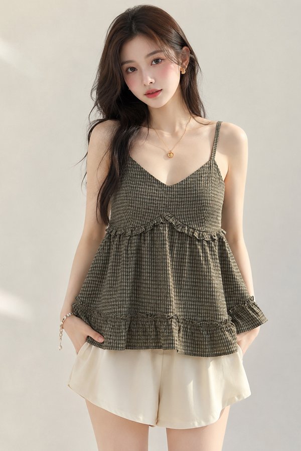 Nixie Top Olive Gingham
