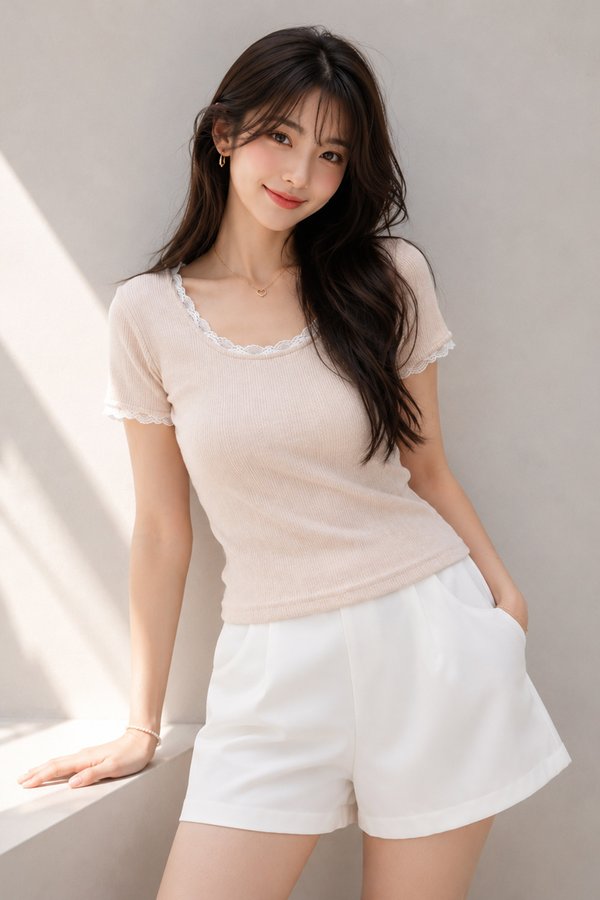 Hester Lace Trim Top Pink