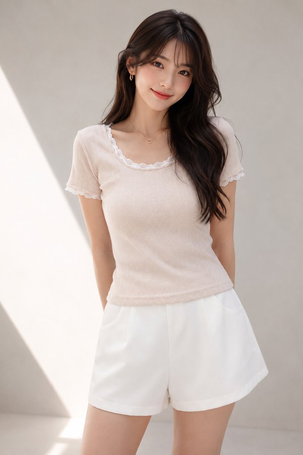 Hester Lace Trim Top Pink