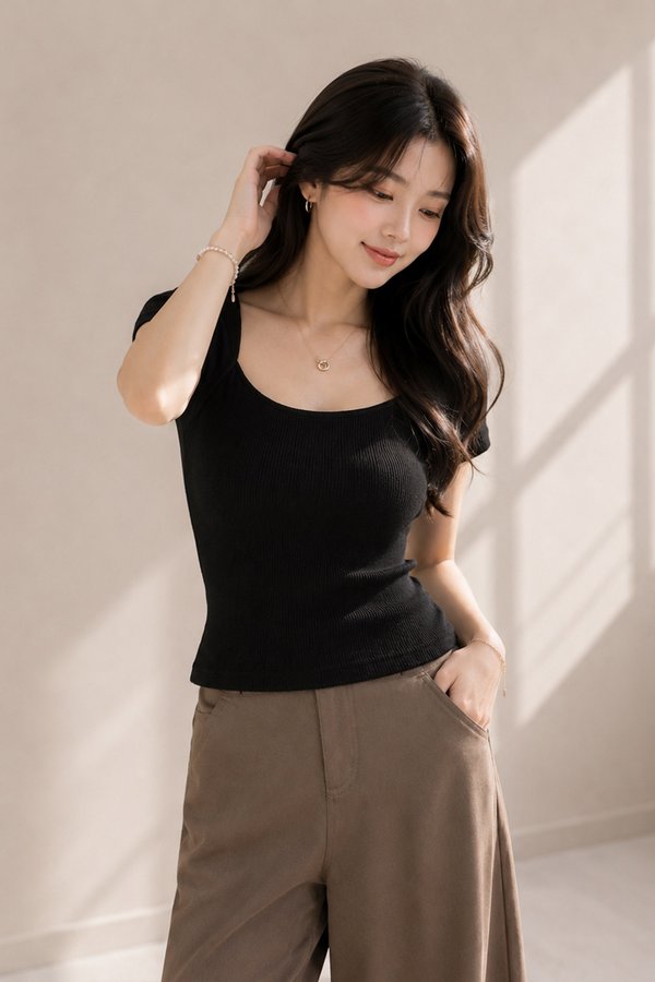 Blake Rib Knit Top Black