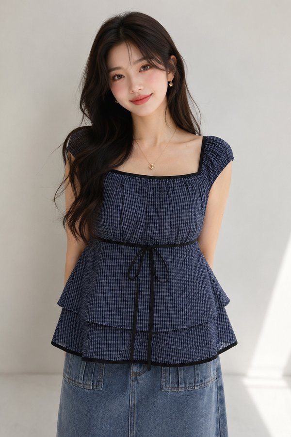 Sabrina Padded Top Navy Gingham
