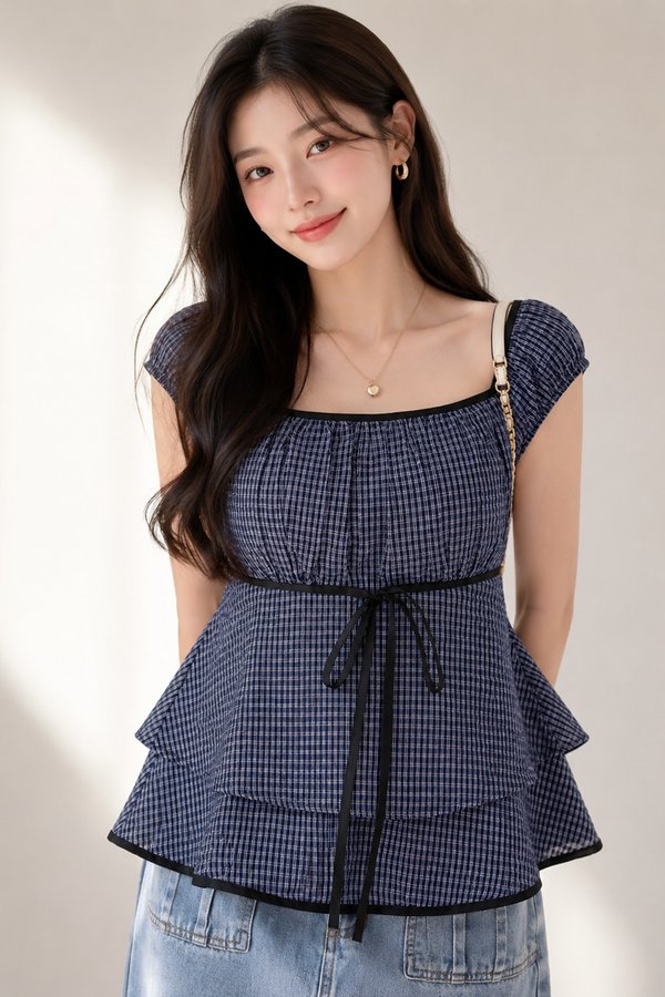 Sabrina Padded Top Navy Gingham